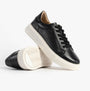 Hush Puppies CAMILLE Womens Trainers Black side view with lace-up closure, casual leather upper, and low-top design.