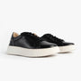 Hush Puppies CAMILLE Womens Trainers Black side view leather casual lace-up shoes with round toe and low top.
