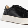 Hush Puppies CAMILLE Womens Trainers Black side view showing leather upper and lace-up design.