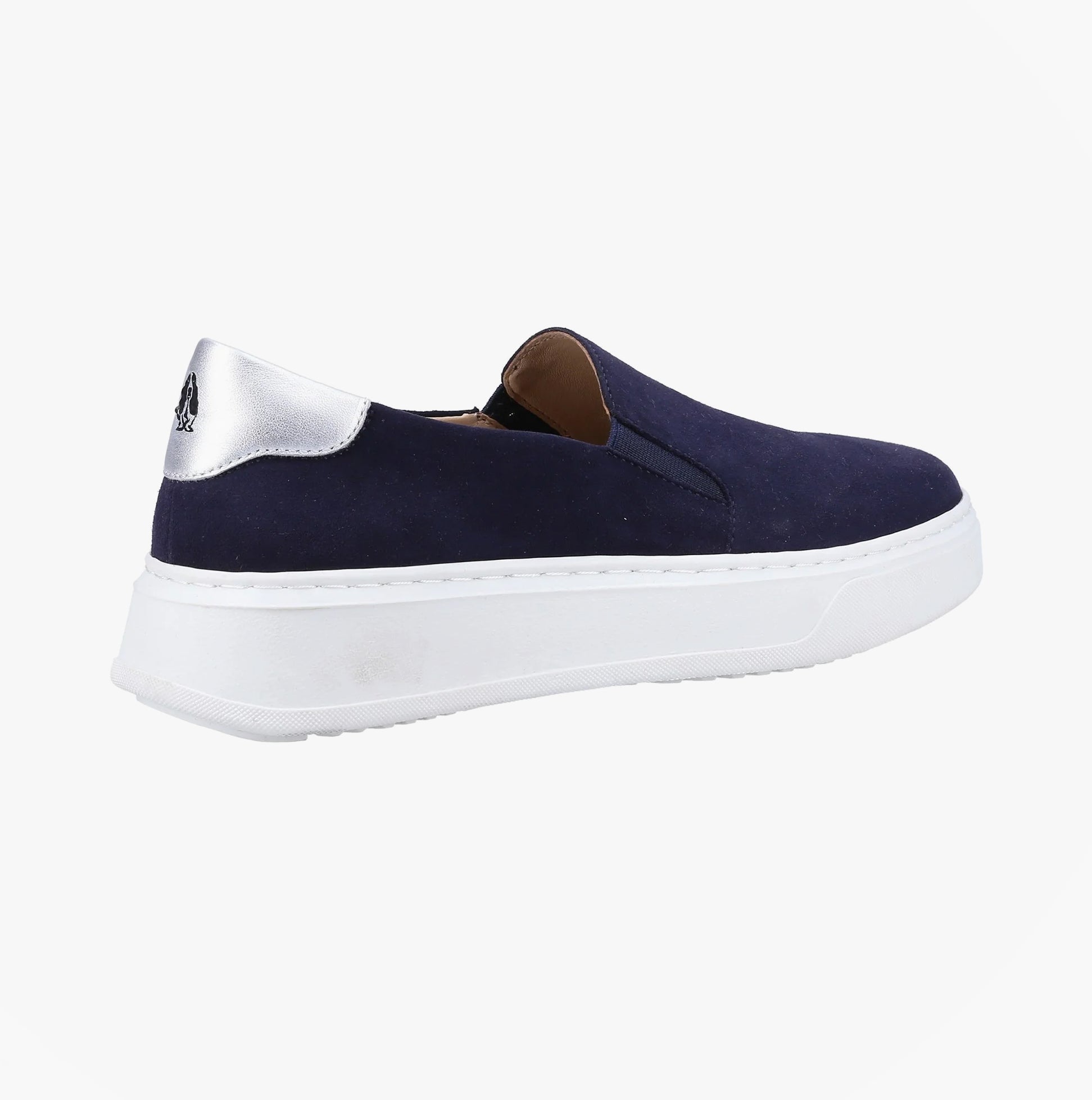 Hush Puppies CORINNE Womens Trainers Navy side view featuring slip-on design and platform sole.