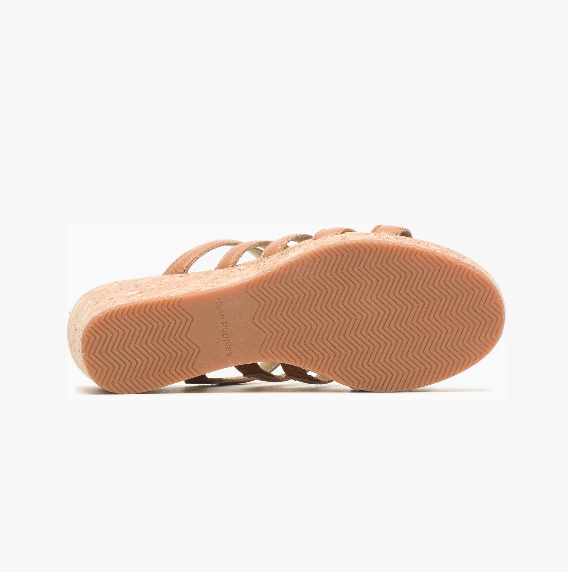 Hush Puppies WILLOW SLIDE Womens Sandals Tan bottom view, showing rubber sole and comfort features.