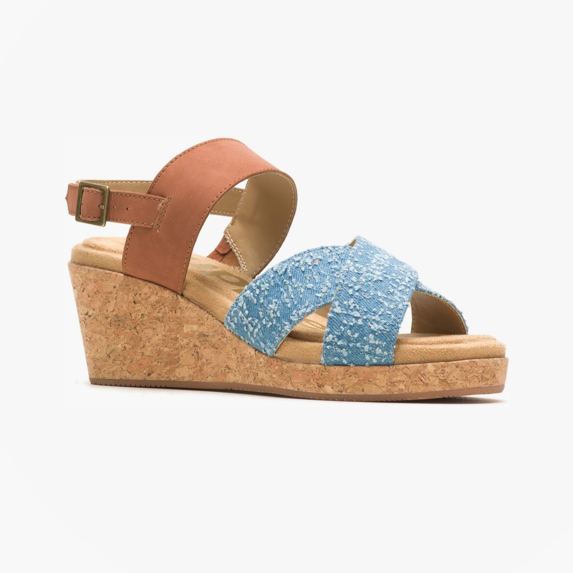 Hush Puppies WILLOW X BAND Womens Sandals Blue side view showcasing suede upper and wedge heel.