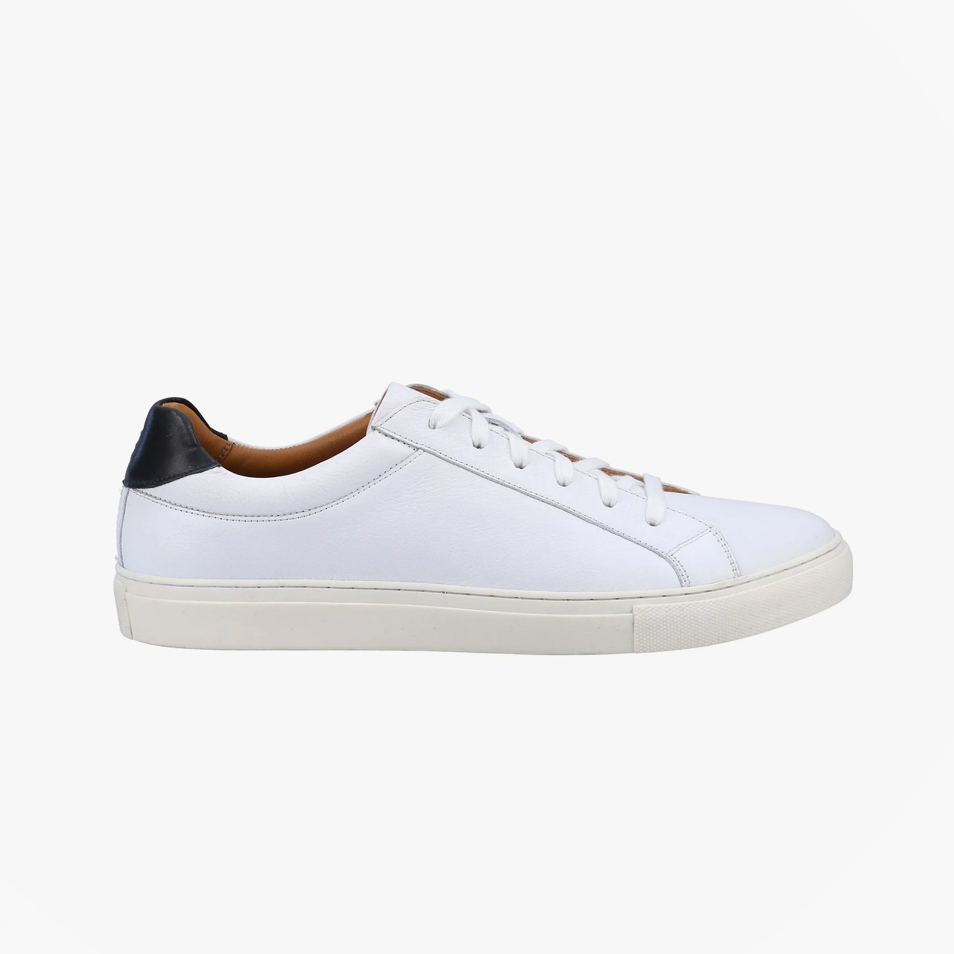 Hush Puppies COLTON Mens Trainers White side view with lace-up closure and low top design.