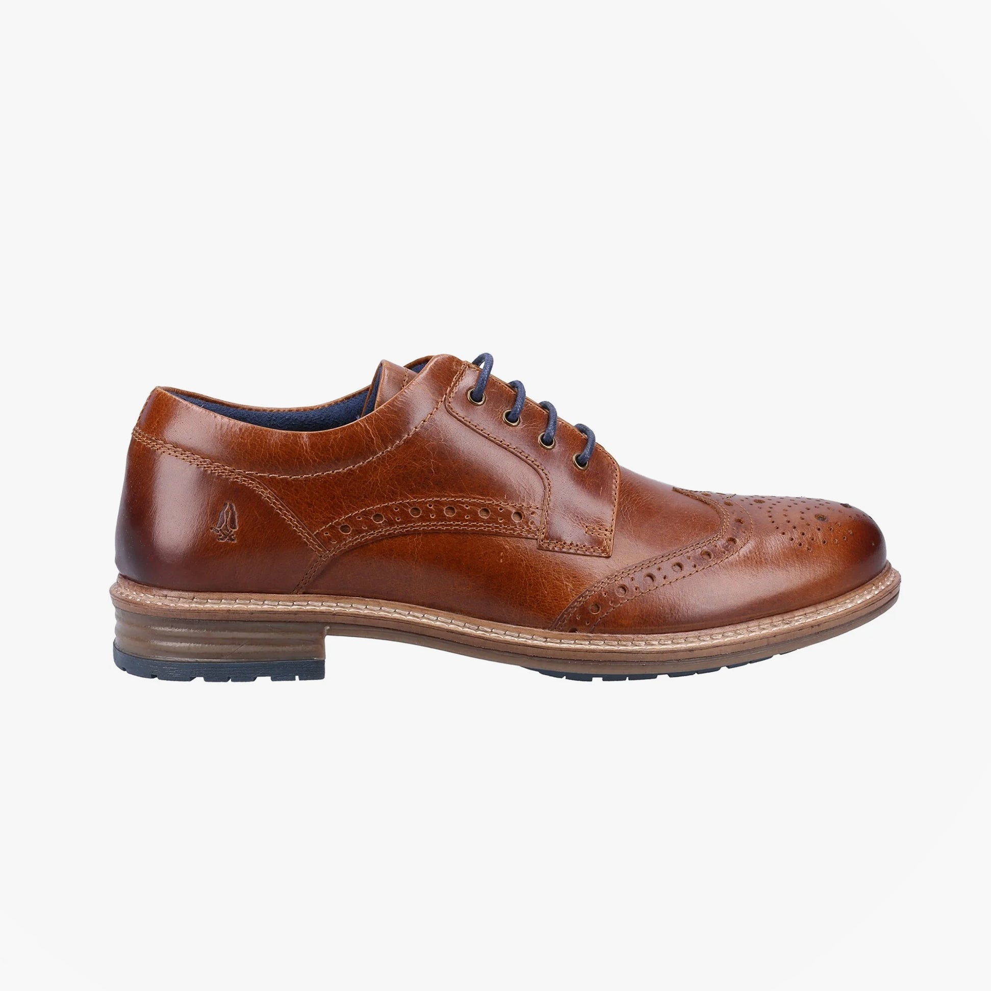 Hush Puppies JAYDEN BROGUE Mens Shoes Tan side view showcasing leather upper and round toe design.