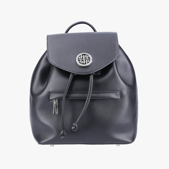 Hush Puppies MONA Womens Back Packs Black front view showing polyurethane material and adjustable strap.