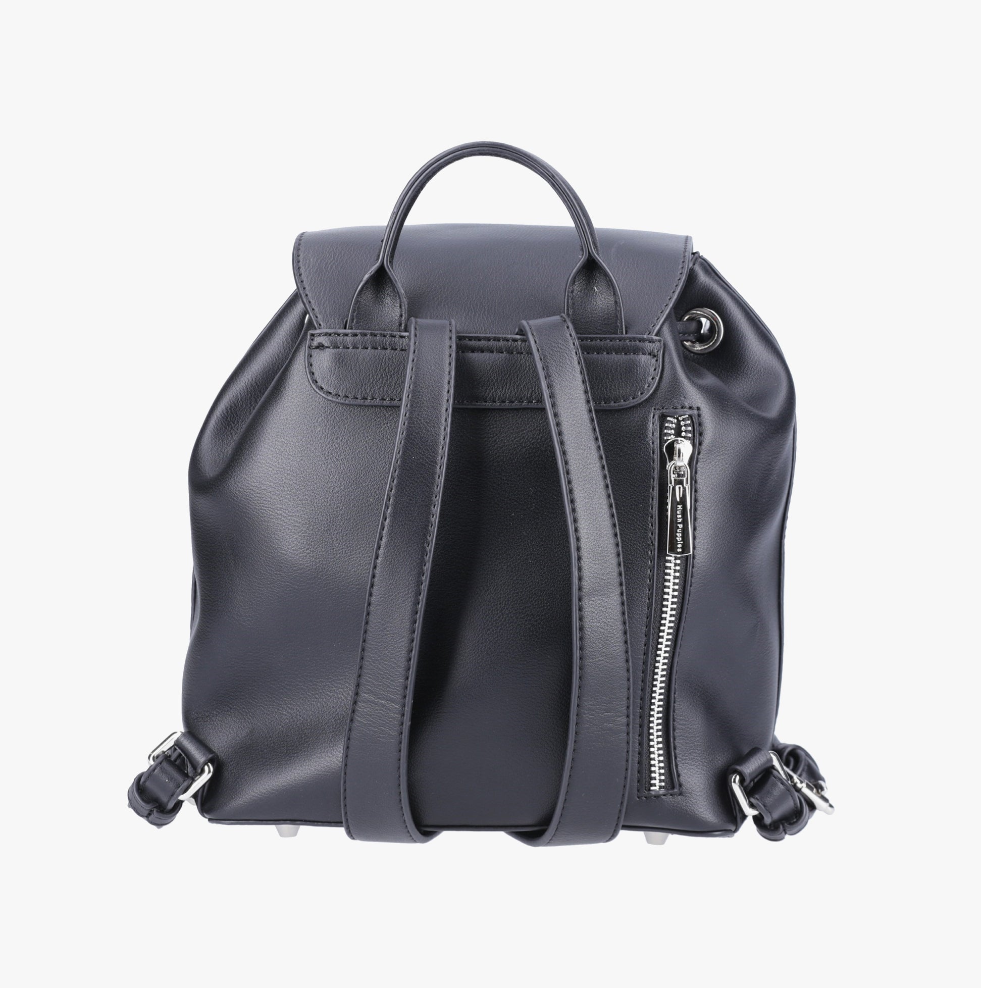 Hush Puppies MONA Womens Back Packs Black front view featuring adjustable straps and zipper detail.
