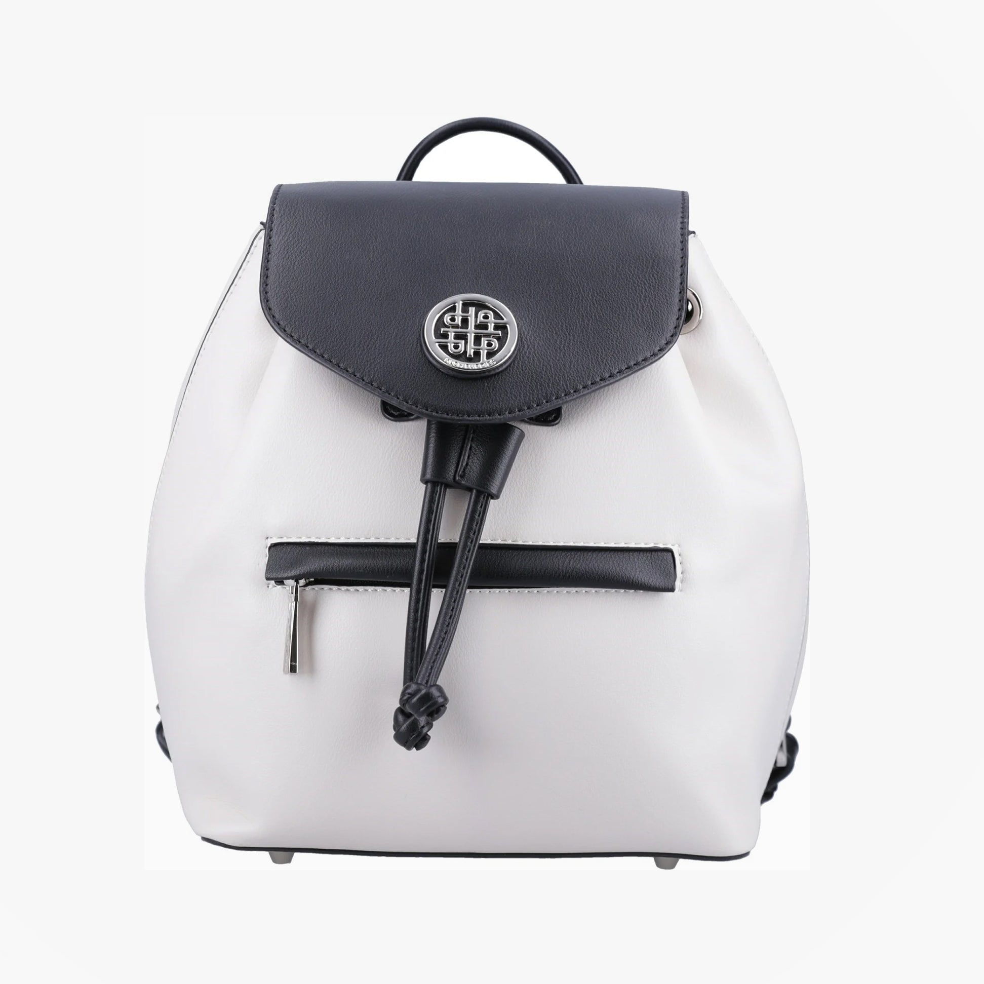 Hush Puppies MONA Womens Back Packs Beige front view with black accents and drawstring closure.