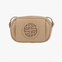 Hush Puppies AVELINE Womens Pale Yellow clutch bag front view with adjustable long strap and decorative design.