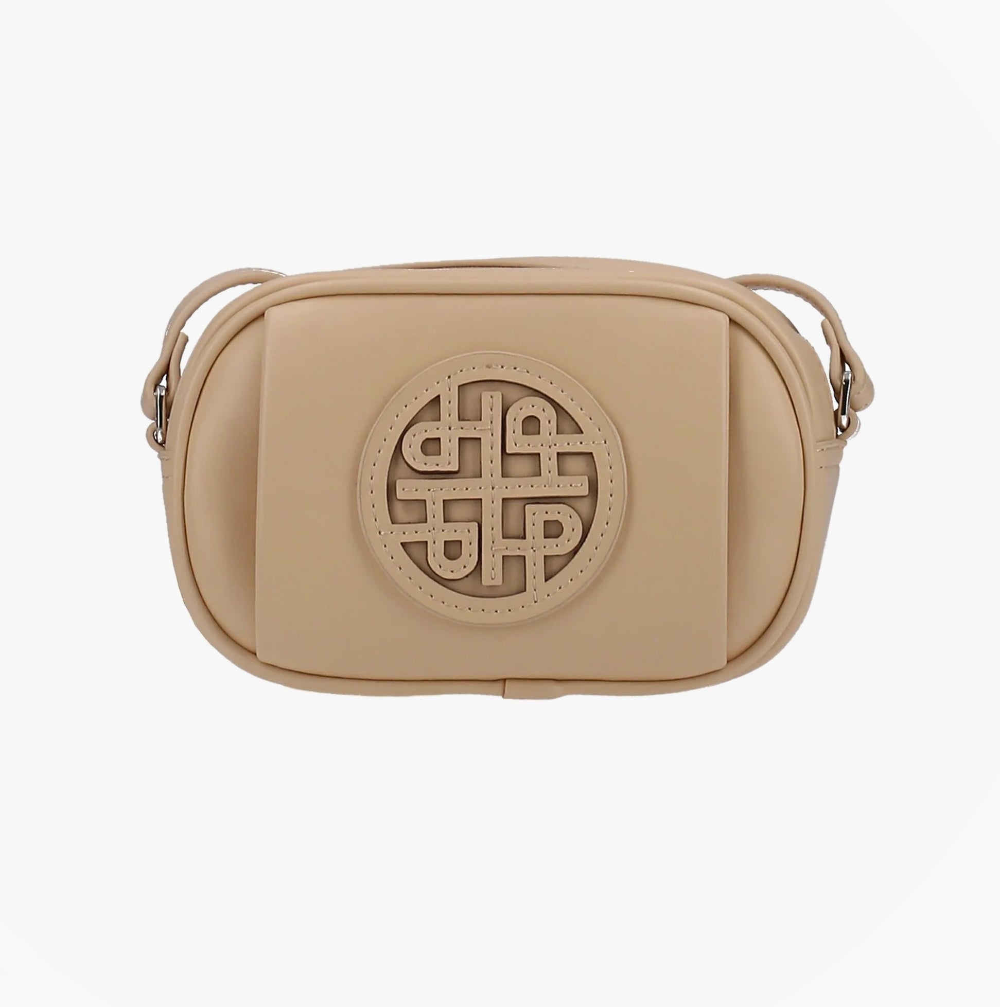 Hush Puppies AVELINE Womens Pale Yellow clutch bag front view with adjustable long strap and decorative design.