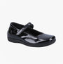 Hush Puppies ARIA Girls School Shoes Black Patent left side view showing shiny patent leather and touch fasten strap.