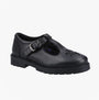 Hush Puppies FIONA Girls Leather School Shoes Black side view showcasing buckle and round toe design.