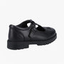 Hush Puppies FIONA Girls Leather School Shoes Black side view showcasing buckle and round toe design.