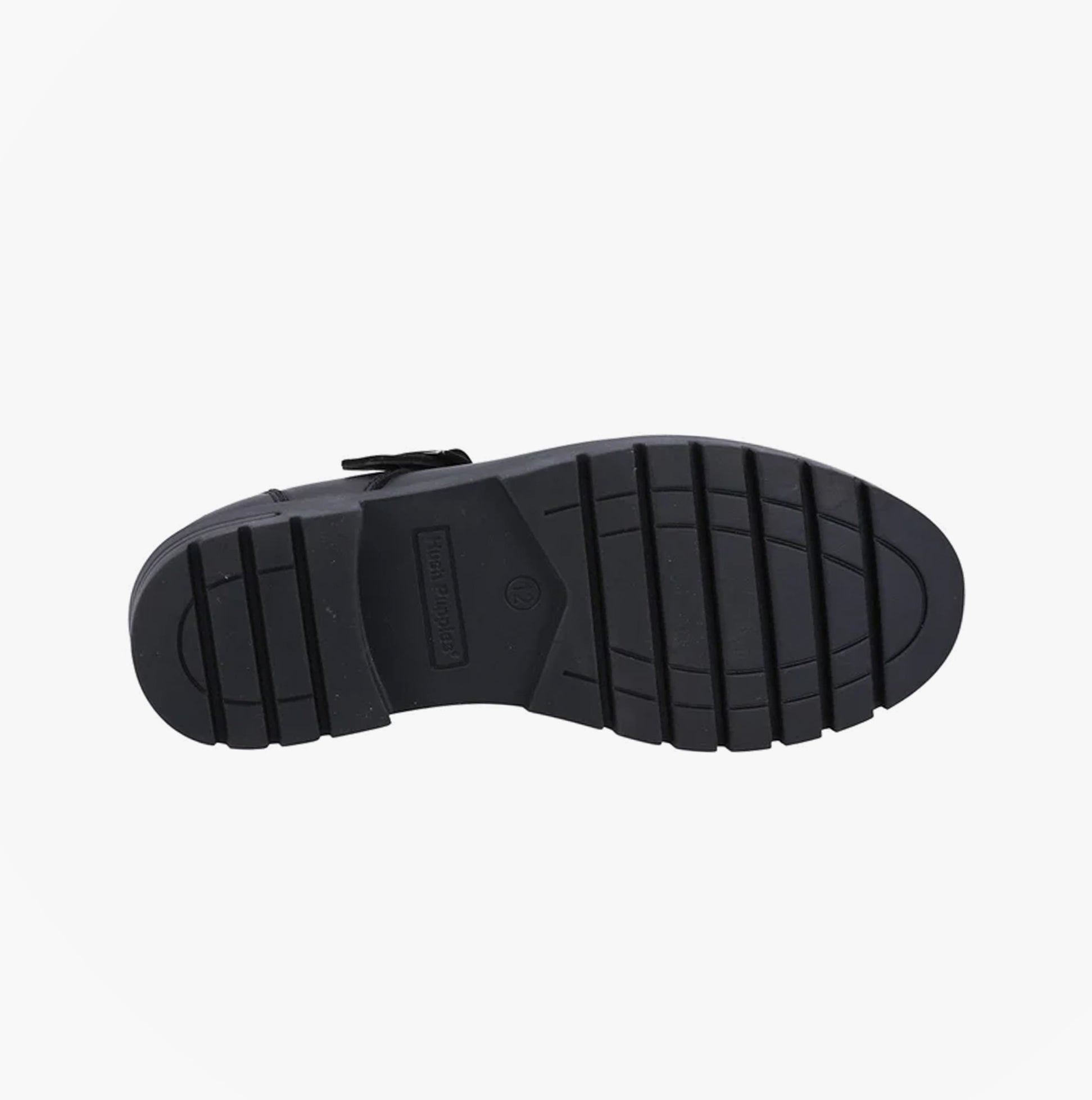 Hush Puppies FIONA Girls Leather School Shoes Black sole view with textured grip pattern and lightweight design