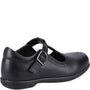 Hush Puppies BRITNEY Girls Leather School Shoes Black side view with buckle closure and perforated detailing.