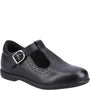 Hush Puppies BRITNEY Girls Leather School Shoes Black side view showing buckle and perforated design.