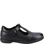 Hush Puppies BRITNEY Girls Leather School Shoes Black side view showing buckle and perforated design.