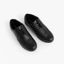 Hush Puppies BRIDGET Girls Leather School Shoes Black, top view, displaying lace-up design and detailed stitching.