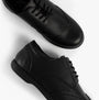 Hush Puppies BRIDGET Girls Leather School Shoes Black top view showcasing lace-up design and round toe.