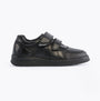 Hush Puppies RYAN Boys Leather School Shoes Black side view showcasing casual design with touch fasten closure.