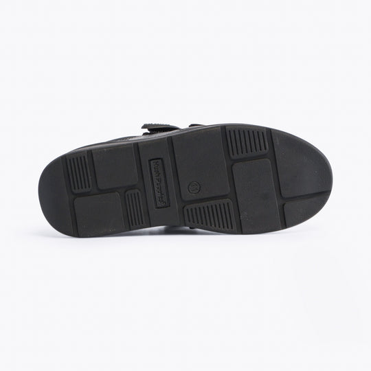 Hush Puppies RYAN Boys Leather School Shoes Black bottom view, detail of TPR sole with textured grip.