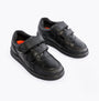 Hush Puppies RYAN Boys Leather School Shoes Black top view showing round toe and touch fasten closure.