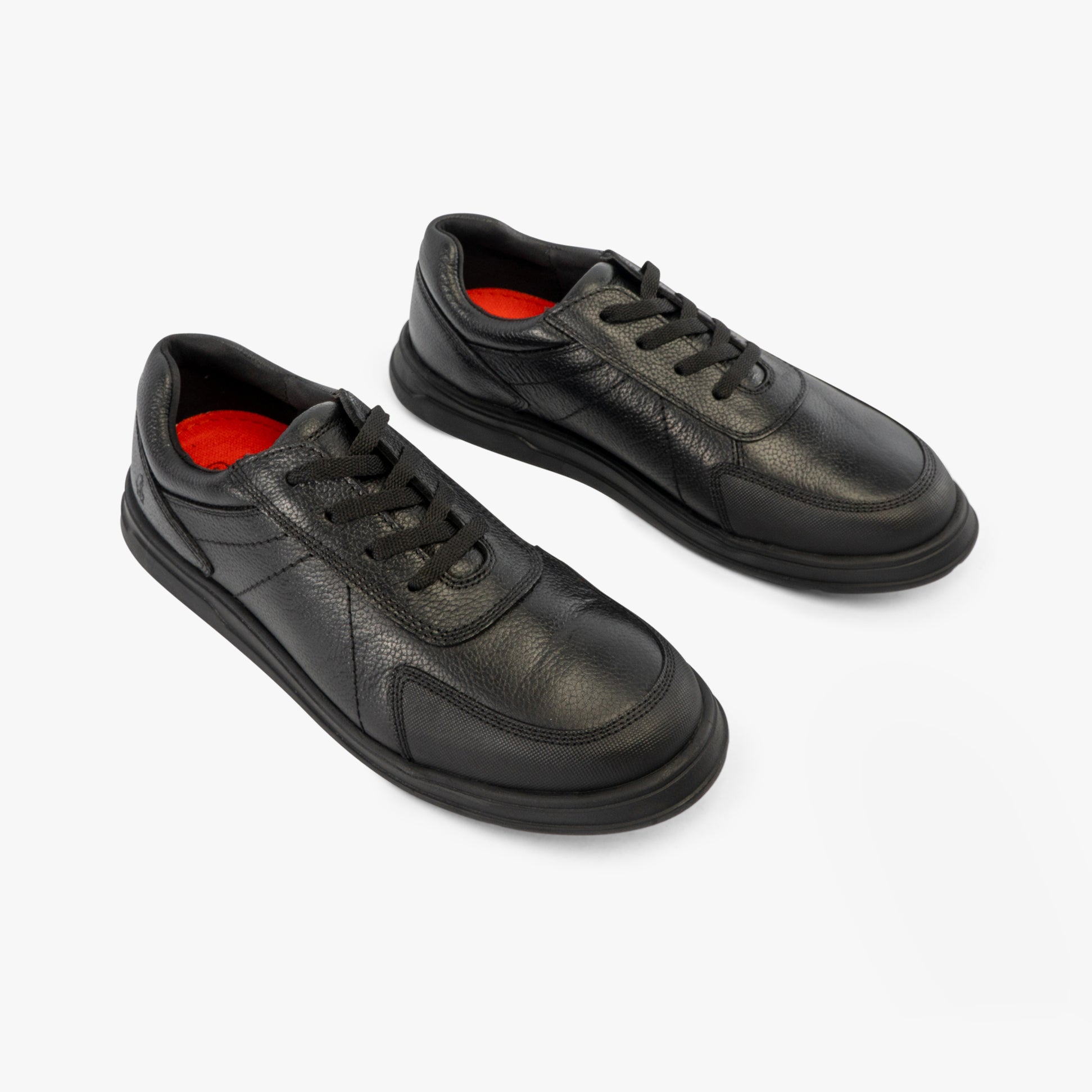 Hush Puppies ROBERT SNR Boys Shoes Black, side view showing lace-up design and comfortable leather upper.
