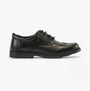 Hush Puppies JACOB SNR Boys Shoes Black side view showcasing leather upper, lace-up design and low top silhouette.
