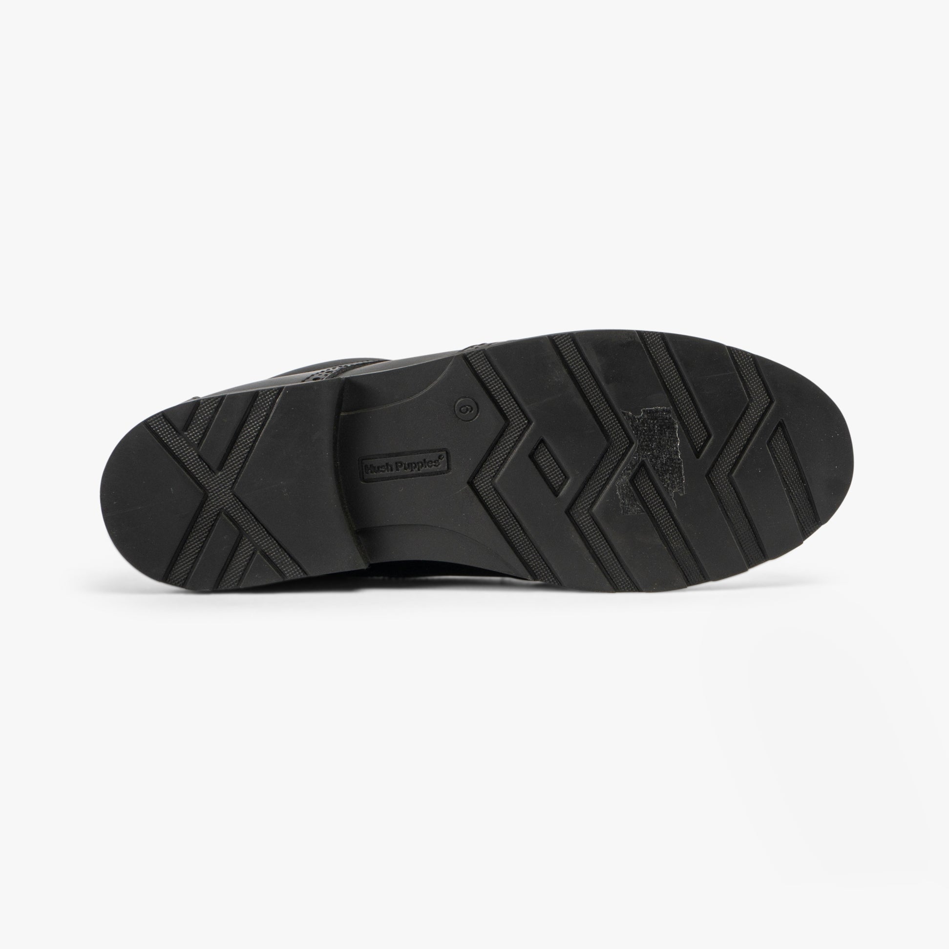 Hush Puppies JACOB SNR Boys Shoes Black bottom view showcasing durable sole and traction design.