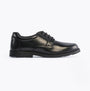 Hush Puppies OLIVER SNR Boys Shoes Black side view showing leather upper, lace-up closure, and low top design.