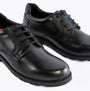 Hush Puppies OLIVER SNR Boys Shoes Black side view showcasing lace-up design and leather material.