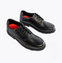 Hush Puppies OLIVER SNR Boys Shoes Black, side view, showcasing the leather upper and lace-up design.