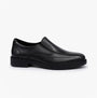 Hush Puppies TOBY SENIOR Boys Shoes Black side view, stylish leather slip-on school shoes with rubber sole.