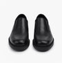 Hush Puppies TOBY SENIOR Boys Shoes Black front view showing smooth leather upper and slip-on design.
