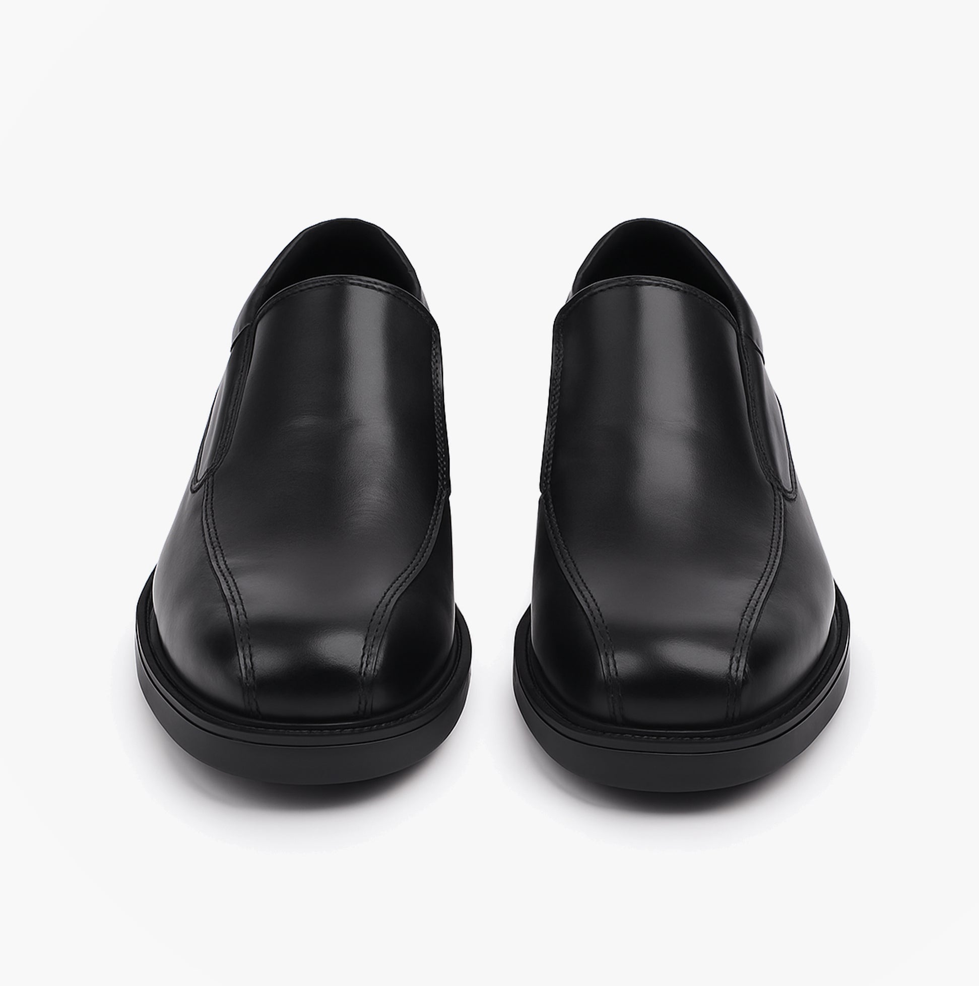 Hush Puppies TOBY SENIOR Boys Shoes Black front view showing smooth leather upper and slip-on design.