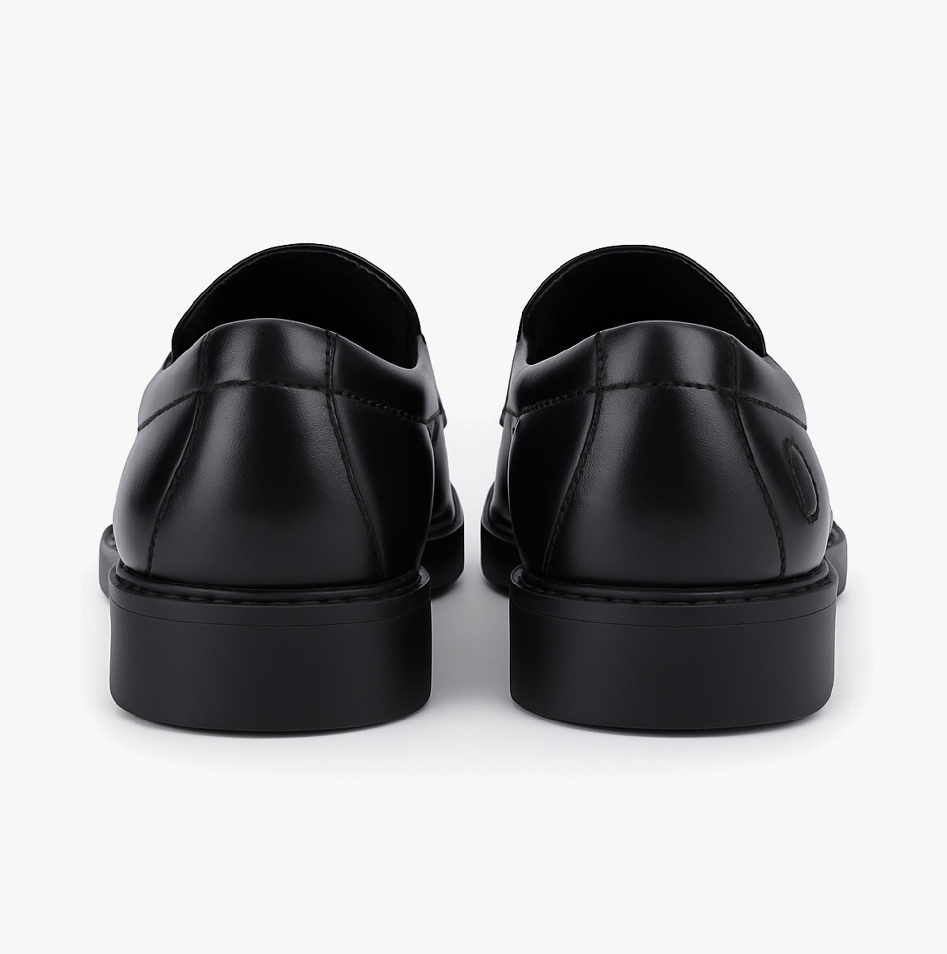 Hush Puppies TOBY SENIOR Boys Shoes Black rear view, showcasing sleek black leather design and low-top comfort.