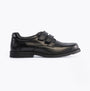 Hush Puppies LOGAN SNR Boys Shoes Black side view with touch fastening straps and low top design.