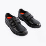 Hush Puppies LOGAN SNR Boys Shoes Black, front view, features touch fastening straps and round toe, low top design.