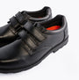 Hush Puppies LOGAN SNR Boys Shoes Black side view showing touch fasten straps and round toe design.