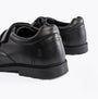 Hush Puppies LOGAN SNR Boys Shoes Black back view, showcasing leather upper, touch fasten closure and low top design.