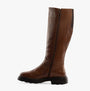 Hush Puppies ROWAN Womens Boots Brown side view showcasing tall leather design with zipper closure.