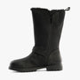 Hush Puppies WINNIE Womens Boots Black side view showing tall leather design, zip closure, and comfortable lining.