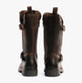 Hush Puppies WINNIE Womens Boots Brown back view showcasing leather upper, mid-calf height, and block heel design.