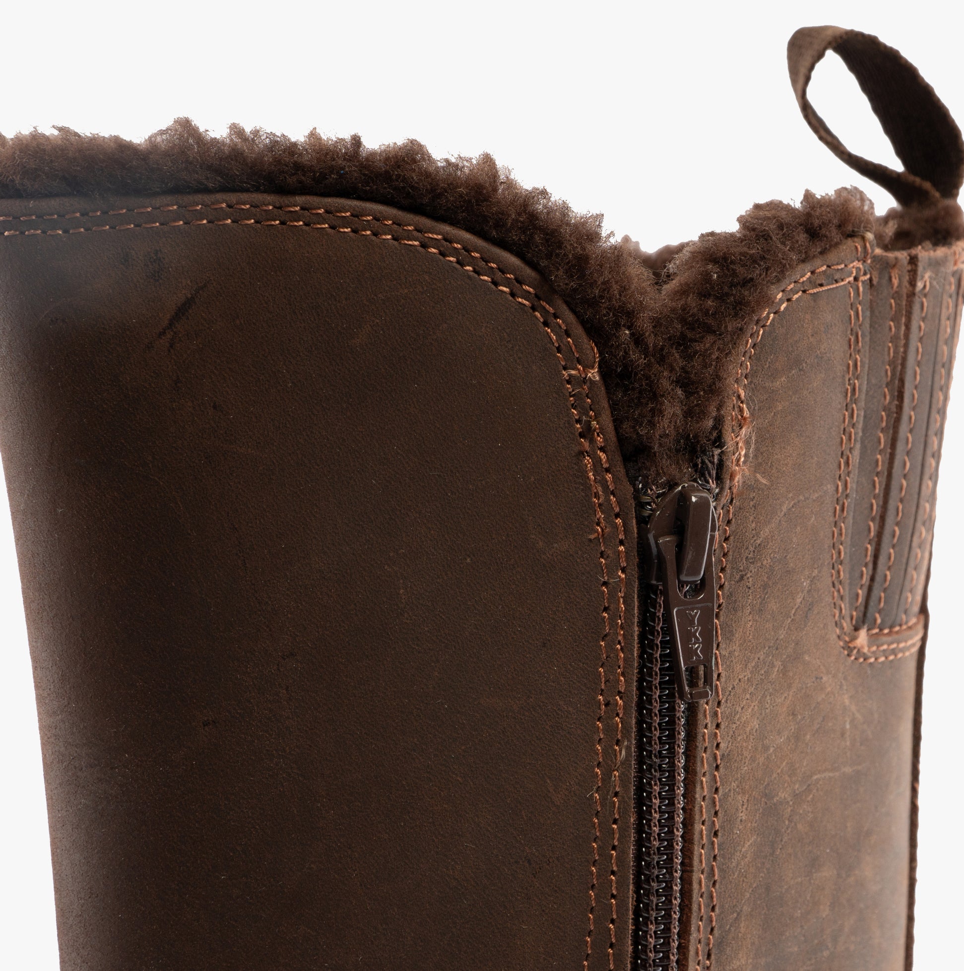 Hush Puppies WINNIE Womens Boots Brown detail view showcasing leather upper and zip closure.