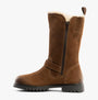 Hush Puppies WINNIE Womens Boots Tan side view showcasing tall leather design with zip closure and block heel.