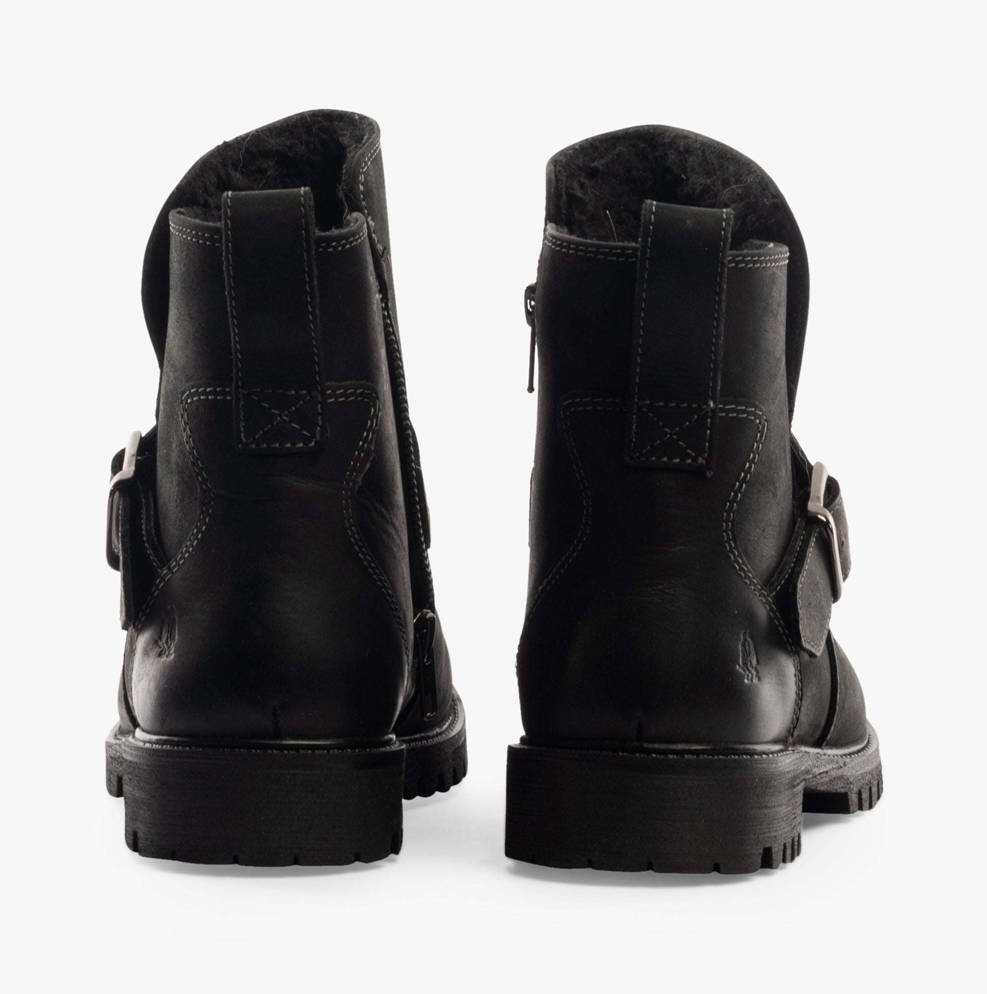 Hush Puppies WAKELY Womens Boots Black back view with leather upper, showing block heel and zip closure.