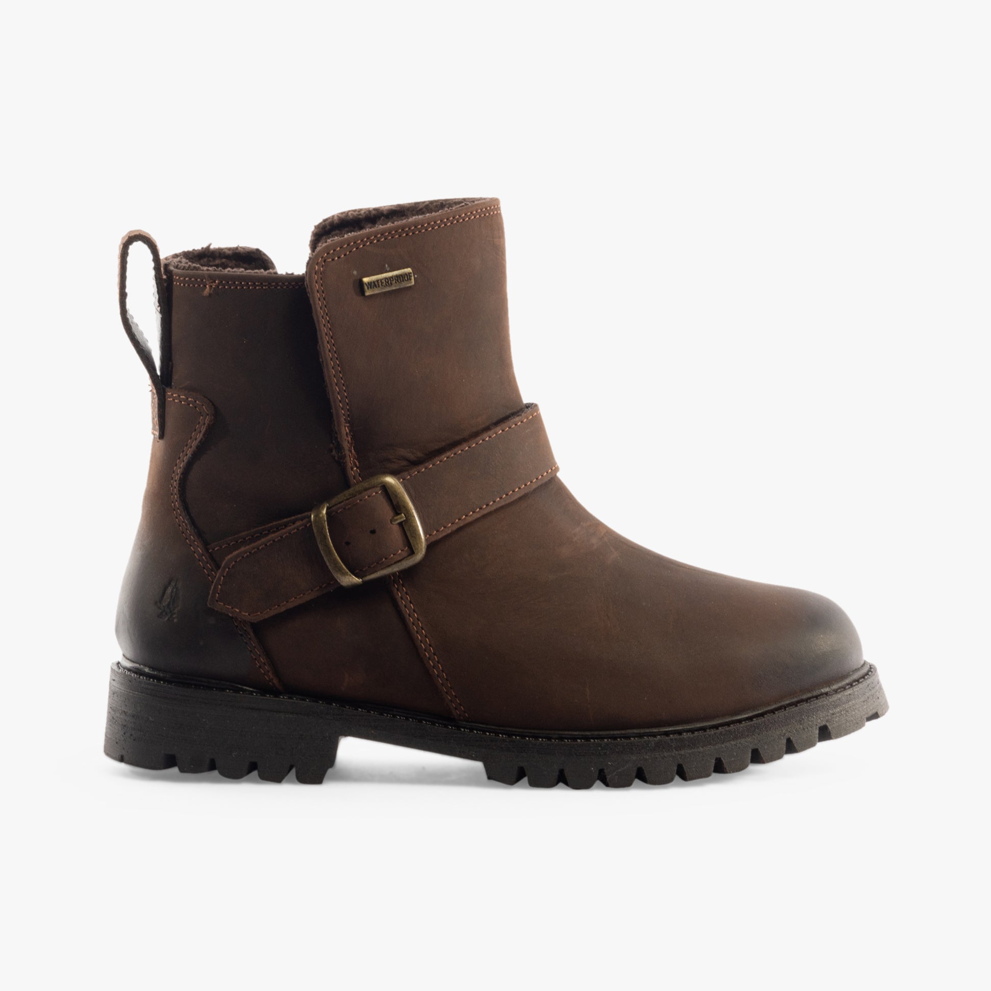 Hush Puppies WAKELY Womens Boots Brown side view showcasing leather upper and block heel.