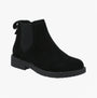 Hush Puppies MADDY WIDE Womens Leather Chelsea Boots Black side view showcasing soft black leather design.
