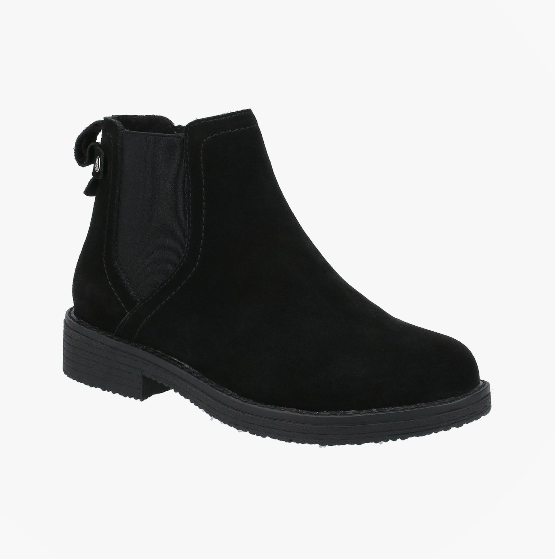 Hush Puppies MADDY WIDE Womens Leather Chelsea Boots Black side view showcasing soft black leather design.