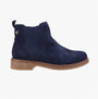 Hush Puppies MADDY WIDE Womens Chelsea Boots Navy side view showcasing leather upper and round toe design.