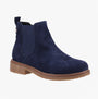 Hush Puppies MADDY WIDE Womens Chelsea Boots Navy side view showing suede upper and pull-on design.